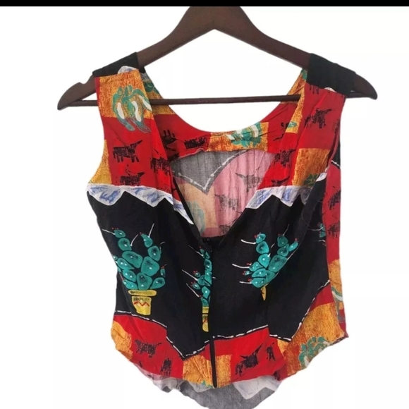 Vintage Jams World Bull Peppers Cactus Print Sleeveless Crop Top Womens Size S - Picture 5 of 9